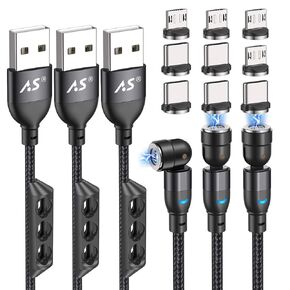 A.S 360 Magnetic Charging Cable 6ft/3Pack | Magnetic C Charger Fast Charging | Magnetic Micro USB | Magnetic Type C Cable | Magnet Charger | iProduct, Micro-USB, USB C Magnetic Charging Cable