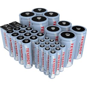 Tenergy NiMH Rechargeable Battery 34 Pack Variety, 12AA, 12AAA, 4C, 4D, and 2x9V Rechargeable Batteries for Everyday Household Electronics