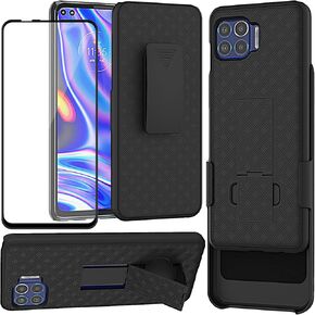 Ailiber Compatible with Motorola One 5G Case with Screen Protector, Moto One 5G Belt Clip Holster, Kickstand Holder Slim Rugged Full Body Shockproof Protective Phone Cover for Motorola One 5G - Black