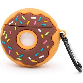 Cute Airpods Case, Airpods 2 Case, Doughnut Cool Funny 3D Food Shaped Full Protection Shockproof Soft Silicone Charging Case Cover Skin with Keychain for Airpods 1&2