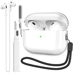 Clear Case for AirPods Pro 2nd Generation Case Cover AirPods Pro 2 Case with Magnetic Anti-Lost Strap and Cleaner Kit (Clear Glitter)