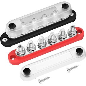 DaierTek Power Distribution Block 300A 12V Bus Bar 5/16" 6 Post Terminal Block with Cover Max 48V DC/300V AC for Marine Automotive Car Truck Solar Systems (positive and ground)