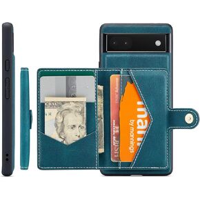 HXY Case for Google Pixel 6A 2022, Detachable Magnetic Wallet Credit Card Cash Slot Case Cover Support Wireless Charging Functional Kickstand Compatible with Google Pixel 6A 2022 (Red)