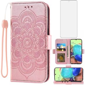Asuwish Compatible with Samsung Galaxy A71 5G Wallet Case and Tempered Glass Screen Protector Leather Flip Credit Card Holder Stand Cell Phone Cover for Glaxay A 71 G5 Gaxaly 71A S71 Women Men Red