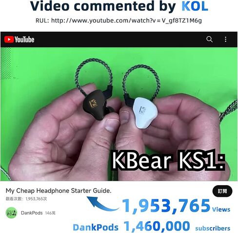 سماعة أذن KBEAR KS1، سماعات رأس سلكية ستيريو داخل الأذن، سماعة رأس ديناميكية داخل الأذن بدائرة مغناطيسية مزدوجة، كابل قابل للفصل لإلغاء الضوضاء عالي الدقة in Kuwait