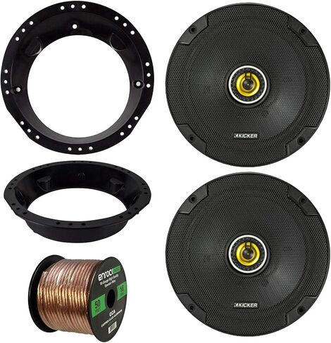 For 98-13 Harley Speaker Bundle: 2 x Kicker 6-3/4" Inch 600 Watt CS-Series Black Car Audio Coaxial Speakers, Speaker Mounting Rings For Motorcycles, Enrock 50 Ft 16G Speaker Wire in Saudi Arabia
