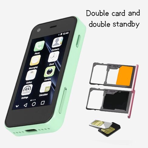 XS13 Unlocked Smartphone, 2.5inch 3G Mini Mobile Phone for Android 6, Dual Sim, 1GB/8GB, Dual Camera Business Backup Phone, Lightweight and Easy to Carry, 1580mAh Battery(Green) in Saudi Arabia
