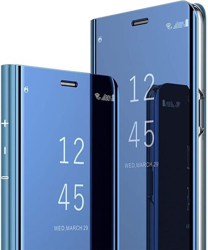 Omorro Case for Galaxy Note 9 Luxury Clear View Electroplate Mirror Makeup Design Flip Wallet 360 Full Body Built-in Screen Protection Slim Hard Mirror Kickstand Cover in Saudi Arabia