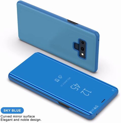 Omorro Case for Galaxy Note 9 Luxury Clear View Electroplate Mirror Makeup Design Flip Wallet 360 Full Body Built-in Screen Protection Slim Hard Mirror Kickstand Cover in Saudi Arabia