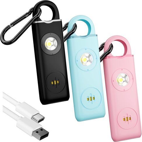 Personal Safety Alarm Keychain for Women – 3 Pack USB Rechargeable Protection Emergency Siren Key Chain with Light and Low Battery Notice by WETEN (Black Pink Blue) in Saudi Arabia