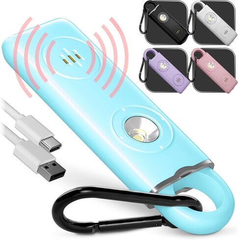 Personal Safety Alarm Keychain for Women – 3 Pack USB Rechargeable Protection Emergency Siren Key Chain with Light and Low Battery Notice by WETEN (Black Pink Blue) in Saudi Arabia