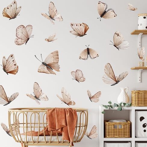 Boho Butterfly Wall Decals，Butterfly Wall Stickers，Flowers Butterflies Wall Decorations，Girls Bedroom Removable Wall Decals，Wedding Offices Bedroom Room Sticker (Boho Brown Butterfly Wall Decals) in Kuwait