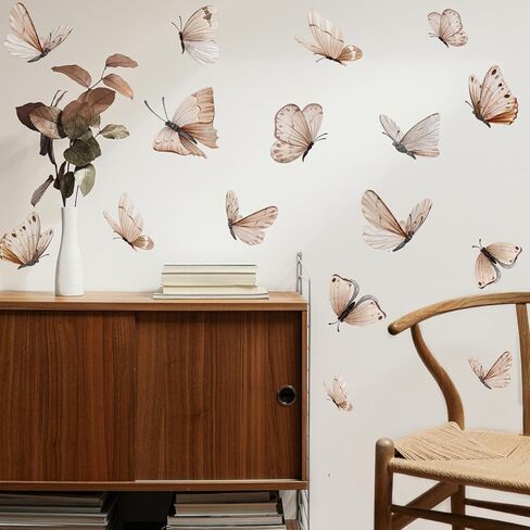 Boho Butterfly Wall Decals，Butterfly Wall Stickers，Flowers Butterflies Wall Decorations，Girls Bedroom Removable Wall Decals，Wedding Offices Bedroom Room Sticker (Boho Brown Butterfly Wall Decals) in Kuwait