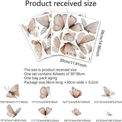 Boho Butterfly Wall Decals，Butterfly Wall Stickers，Flowers Butterflies Wall Decorations，Girls Bedroom Removable Wall Decals，Wedding Offices Bedroom Room Sticker (Boho Brown Butterfly Wall Decals) in Kuwait