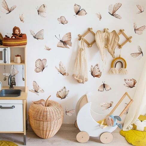 Boho Butterfly Wall Decals，Butterfly Wall Stickers，Flowers Butterflies Wall Decorations，Girls Bedroom Removable Wall Decals，Wedding Offices Bedroom Room Sticker (Boho Brown Butterfly Wall Decals) in Kuwait