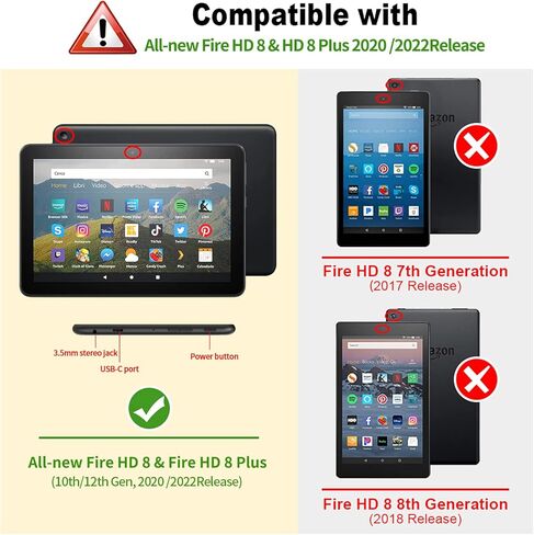 COOWPS Case for Amazon Kindle Fire HD 8 Tablet 8"(12th/10th Generation, 2022/2020 Release) & HD 8 Plus Tablet - Slim Folding Stand Cover with Auto Wake/Sleep and Hand Strap, Black Cat in Saudi Arabia