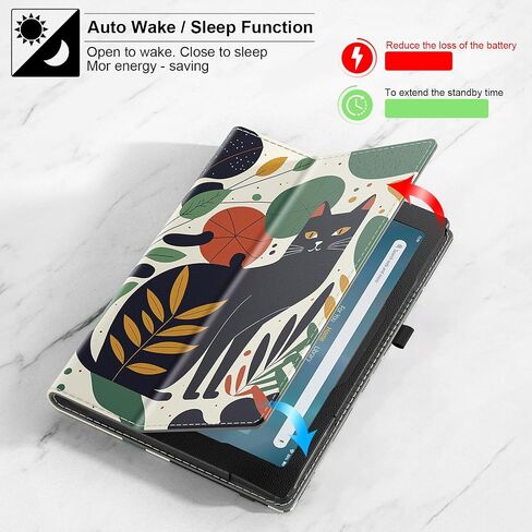 COOWPS Case for Amazon Kindle Fire HD 8 Tablet 8"(12th/10th Generation, 2022/2020 Release) & HD 8 Plus Tablet - Slim Folding Stand Cover with Auto Wake/Sleep and Hand Strap, Black Cat in Saudi Arabia