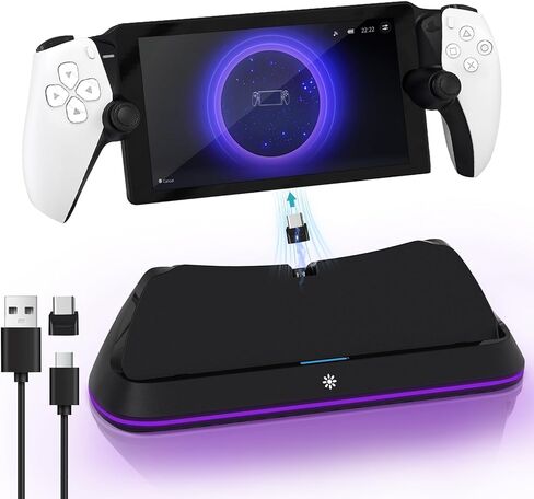 Charging Stand for PlayStation Portal, Enhanced Stability Charger Dock or Station with On/Off RGB Light and Type-C Cable, Pogo Pin Adapter and 30° Comfort Angle Design for PS Portal (Black) in Saudi Arabia