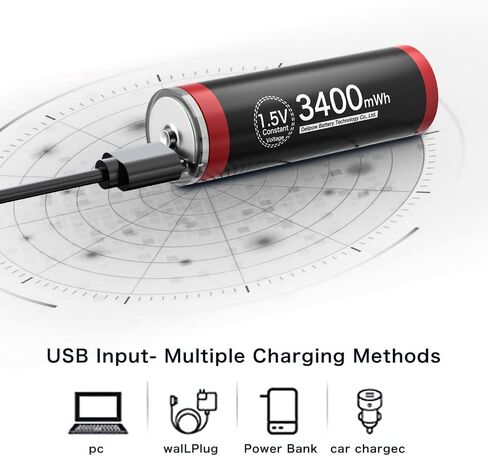 بطاريات Deleepow USB قابلة لإعادة الشحن AA 4 عبوات، بطاريات ليثيوم مزدوجة قابلة لإعادة الشحن USB C، 3400 مللي واط في الساعة 1.5 فولت مع كابل شحن 2 في 1، شحن سريع لمدة ساعة بطارية AA قابلة للشحن in Kuwait