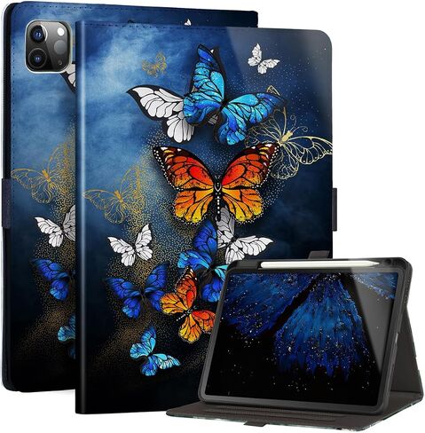 for iPad Pro 12.9 3rd/4th Generation Case 2020/2018 with Pencil Hodler, Magnetic Clasp, Auto Sleep/Wake Cover, Blue Butterfly in Saudi Arabia