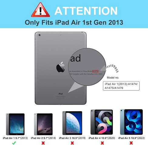 حافظة BRAECN iPad Air مقاومة للصدمات [شديدة التحمل] حافظة حماية متينة لكامل الجسم مع مسند دوار 360 درجة / حزام يد / حزام كتف لجهاز Apple iPad Air الجيل الأول 9.7 بوصة (أسود) in Saudi Arabia