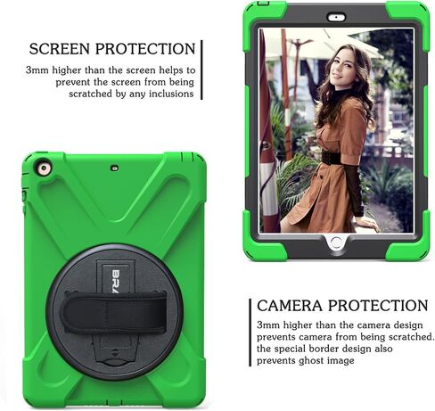 حافظة BRAECN iPad Air مقاومة للصدمات [شديدة التحمل] حافظة حماية متينة لكامل الجسم مع مسند دوار 360 درجة / حزام يد / حزام كتف لجهاز Apple iPad Air الجيل الأول 9.7 بوصة (أسود) in Saudi Arabia