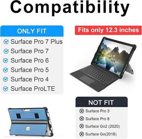 Case for 12.3" Microsoft Surface Pro 7+/Pro 7/Pro 6/Pro 5/Pro 4 Protective Rugged Cover Case, with Surface Pen Holder and Hand Strap, Compatible with Surface Pro Type Cover Keyboard (Black) in Saudi Arabia