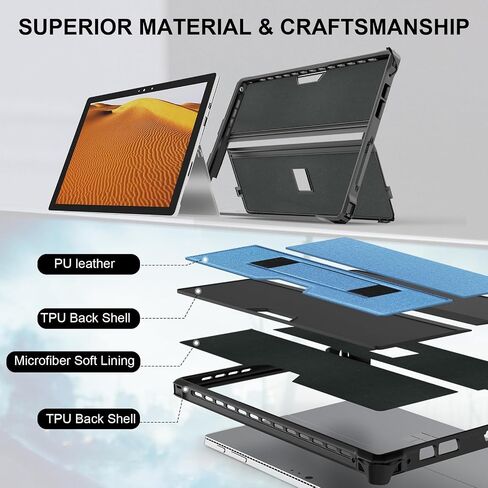 Case for 12.3" Microsoft Surface Pro 7+/Pro 7/Pro 6/Pro 5/Pro 4 Protective Rugged Cover Case, with Surface Pen Holder and Hand Strap, Compatible with Surface Pro Type Cover Keyboard (Black) in Saudi Arabia