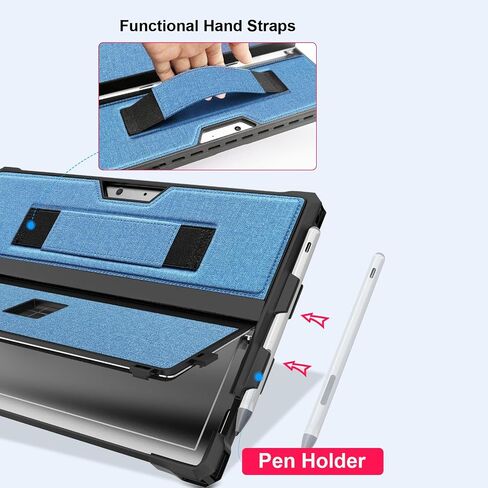 Case for 12.3" Microsoft Surface Pro 7+/Pro 7/Pro 6/Pro 5/Pro 4 Protective Rugged Cover Case, with Surface Pen Holder and Hand Strap, Compatible with Surface Pro Type Cover Keyboard (Black) in Saudi Arabia