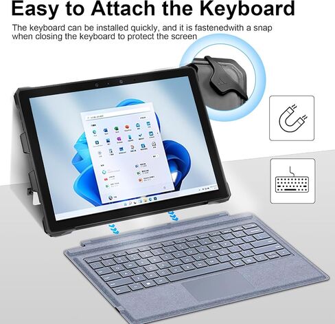 Case for 12.3" Microsoft Surface Pro 7+/Pro 7/Pro 6/Pro 5/Pro 4 Protective Rugged Cover Case, with Surface Pen Holder and Hand Strap, Compatible with Surface Pro Type Cover Keyboard (Black) in Saudi Arabia