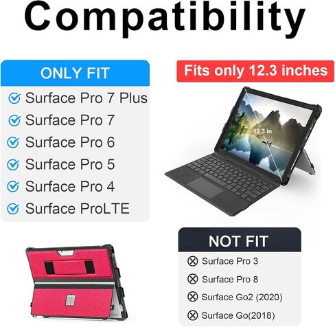 Case for 12.3" Microsoft Surface Pro 7+/Pro 7/Pro 6/Pro 5/Pro 4 Protective Rugged Cover Case, with Surface Pen Holder and Hand Strap, Compatible with Surface Pro Type Cover Keyboard (Black) in Saudi Arabia