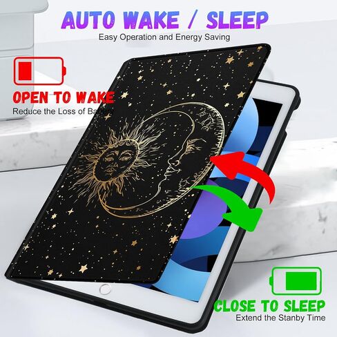 حافظة لجهاز iPad الجيل الخامس/السادس، لجهاز Apple iPad Air الجيل الأول/الثاني، لجهاز iPad Pro 9.7 بوصة حافظة لطيفة للأطفال والنساء والبنات Folio Sun Moon غطاء بتصميم جمالي رائع لجهاز iPad 5/6، Air 1/2، Pro 9.7 in Saudi Arabia
