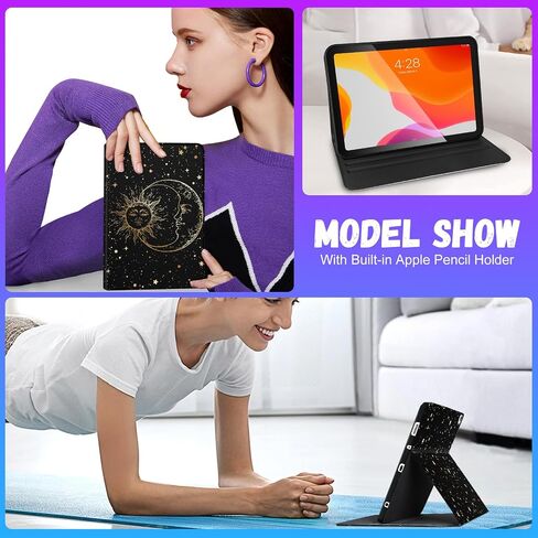 حافظة لجهاز iPad الجيل الخامس/السادس، لجهاز Apple iPad Air الجيل الأول/الثاني، لجهاز iPad Pro 9.7 بوصة حافظة لطيفة للأطفال والنساء والبنات Folio Sun Moon غطاء بتصميم جمالي رائع لجهاز iPad 5/6، Air 1/2، Pro 9.7 in Saudi Arabia