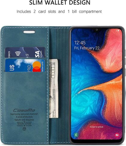 غطاء محفظة Samsung Galaxy A20/A30/M10S، غطاء واقٍ من الجلد بحامل مغناطيسي وغطاء حماية متين مقاوم للصدمات لهاتف Samsung Galaxy A20/A30/M10S (أزرق) in Saudi Arabia