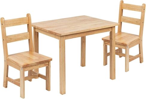 مجموعة طاولة وكرسي من الخشب الصلب للأطفال من Flash Furniture Kyndl لغرفة اللعب وغرفة النوم والمطبخ - مجموعة من 3 قطع - طبيعية in Kuwait