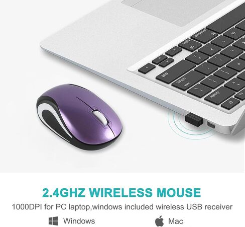 ماوس لاسلكي لطيف ماوس كمبيوتر صغير الحجم جيب صغير الحجم محمول للسفر USB الفئران الضوئية 3 أزرار 1000 نقطة في البوصة ماوس لاسلكي للكمبيوتر المحمول والكمبيوتر المحمول ماك بوك هدية فتاة للأطفال (أرجواني) in Kuwait