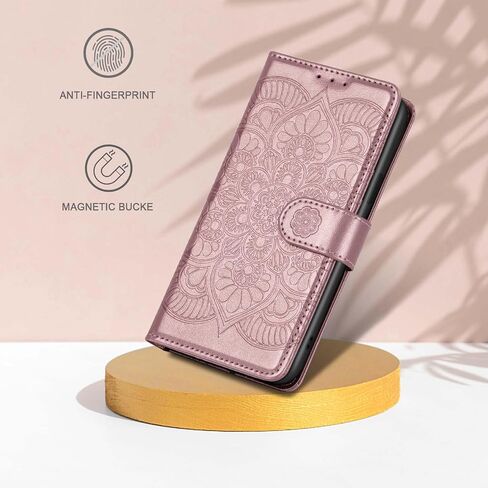 حافظة محفظة لهاتف Galaxy S22 Ultra، [حجب RFID] حامل 3 بطاقات مع فتحة لبطاقة الائتمان، غطاء قلاب واقٍ مغناطيسي من جلد البولي يوريثان لهاتف Galaxy S22 Ultra (ذهبي وردي) in Saudi Arabia