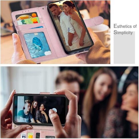 حافظة محفظة لهاتف Galaxy S22 Ultra، [حجب RFID] حامل 3 بطاقات مع فتحة لبطاقة الائتمان، غطاء قلاب واقٍ مغناطيسي من جلد البولي يوريثان لهاتف Galaxy S22 Ultra (ذهبي وردي) in Saudi Arabia
