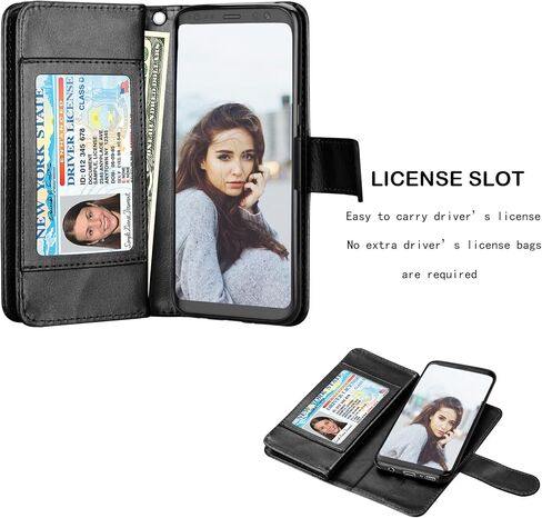 NJJEX for Galaxy S8 Wallet Case, for Samsung Galaxy S8 Case, PU Leather [9 Card Slots] ID Credit Card Holder Folio Flip Cover [Detachable] [Kickstand] Magnetic Phone Case & Wrist Lanyard - Black in Saudi Arabia