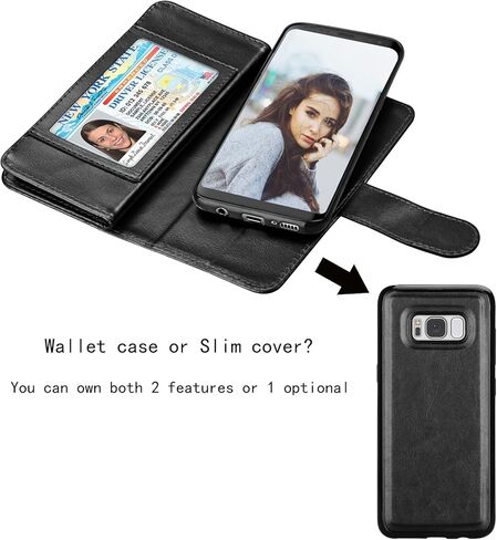 NJJEX for Galaxy S8 Wallet Case, for Samsung Galaxy S8 Case, PU Leather [9 Card Slots] ID Credit Card Holder Folio Flip Cover [Detachable] [Kickstand] Magnetic Phone Case & Wrist Lanyard - Black in Saudi Arabia