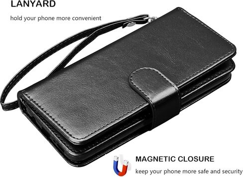 NJJEX for Galaxy S8 Wallet Case, for Samsung Galaxy S8 Case, PU Leather [9 Card Slots] ID Credit Card Holder Folio Flip Cover [Detachable] [Kickstand] Magnetic Phone Case & Wrist Lanyard - Black in Saudi Arabia