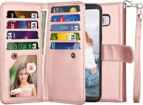 NJJEX for Galaxy S8 Wallet Case, for Samsung Galaxy S8 Case, PU Leather [9 Card Slots] ID Credit Card Holder Folio Flip Cover [Detachable] [Kickstand] Magnetic Phone Case & Wrist Lanyard - Black in Saudi Arabia