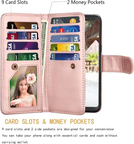 NJJEX for Galaxy S8 Wallet Case, for Samsung Galaxy S8 Case, PU Leather [9 Card Slots] ID Credit Card Holder Folio Flip Cover [Detachable] [Kickstand] Magnetic Phone Case & Wrist Lanyard - Black in Saudi Arabia