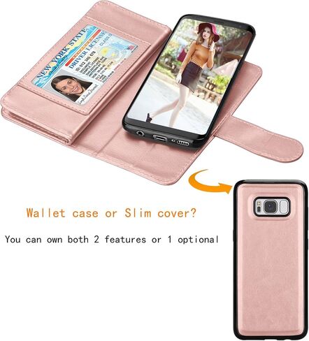 NJJEX for Galaxy S8 Wallet Case, for Samsung Galaxy S8 Case, PU Leather [9 Card Slots] ID Credit Card Holder Folio Flip Cover [Detachable] [Kickstand] Magnetic Phone Case & Wrist Lanyard - Black in Saudi Arabia