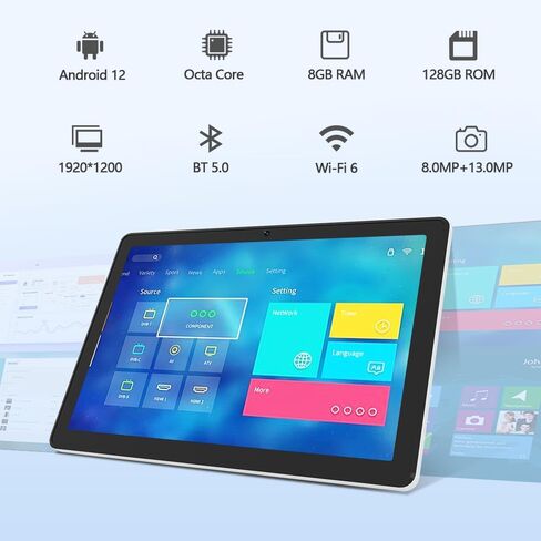 تابلت أندرويد 10 بوصة، شاشة 10.1 بوصة عالية الدقة 1080 بكسل، كاميرا 5 ميجابكسل / 13 ميجابكسل، ذاكرة وصول عشوائي 128 جيجابايت/ذاكرة وصول عشوائي 8 جيجابايت/وحدة معالجة مركزية 8 النواة، 8000 مللي أمبير، تابلت ألعاب أندرويد 12، واي فاي، نظام تحديد المواقع in Kuwait