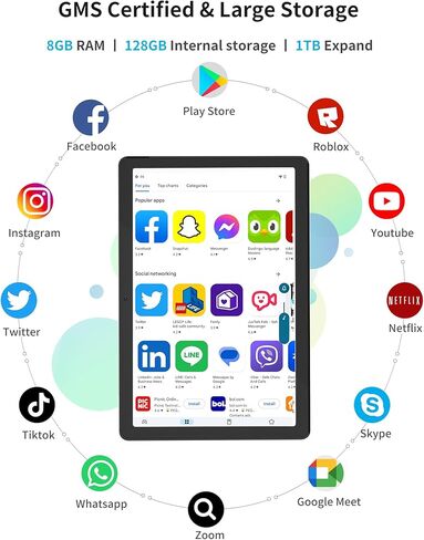 تابلت أندرويد 10 بوصة، شاشة 10.1 بوصة عالية الدقة 1080 بكسل، كاميرا 5 ميجابكسل / 13 ميجابكسل، ذاكرة وصول عشوائي 128 جيجابايت/ذاكرة وصول عشوائي 8 جيجابايت/وحدة معالجة مركزية 8 النواة، 8000 مللي أمبير، تابلت ألعاب أندرويد 12، واي فاي، نظام تحديد المواقع in Kuwait