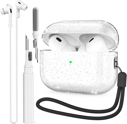 حافظة شفافة لجهاز AirPods Pro الجيل الثاني، حافظة AirPods Pro 2 مع حزام مغناطيسي مضاد للفقد ومجموعة منظف (جليتر شفاف) in Kuwait
