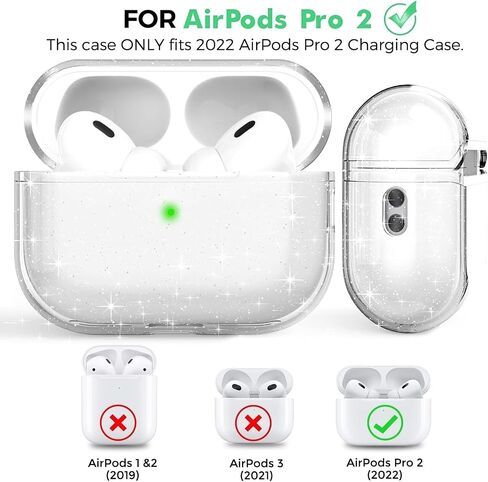 حافظة شفافة لجهاز AirPods Pro الجيل الثاني، حافظة AirPods Pro 2 مع حزام مغناطيسي مضاد للفقد ومجموعة منظف (جليتر شفاف) in Kuwait