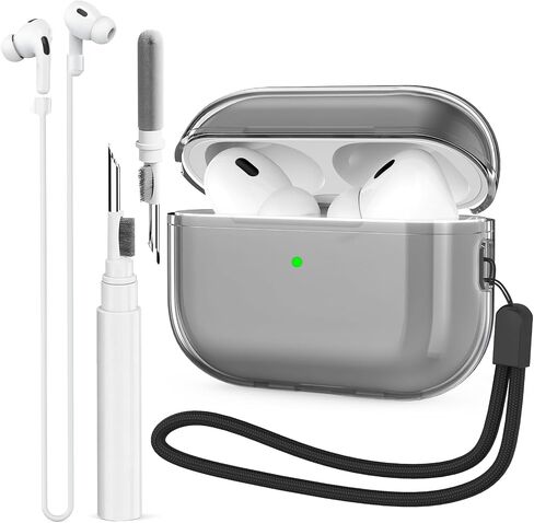 حافظة شفافة لجهاز AirPods Pro الجيل الثاني، حافظة AirPods Pro 2 مع حزام مغناطيسي مضاد للفقد ومجموعة منظف (جليتر شفاف) in Kuwait