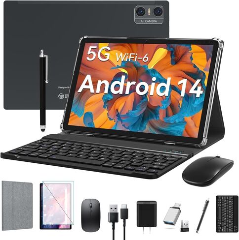 Tablet 2024 Newest Android 14 Tablets, 10 inch Tablet (4+4)GB RAM 64GB ROM 1TB Expand, 2 in 1 Tablet with Case, Keyboard,Stylus, Octa-Core Tablet PC, WiFi 6, Bluetooth, Dual Camera,6000mAh Battery in Saudi Arabia